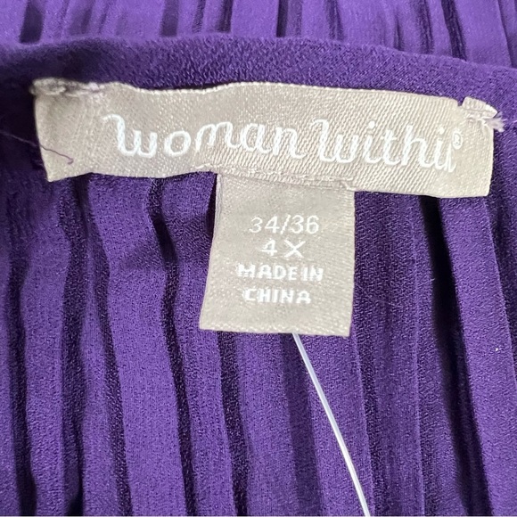 WOMAN Within Tunic Top Purple Large Bell Sleeve Layered Pleated Metal Details 4X - Picture 6 of 7